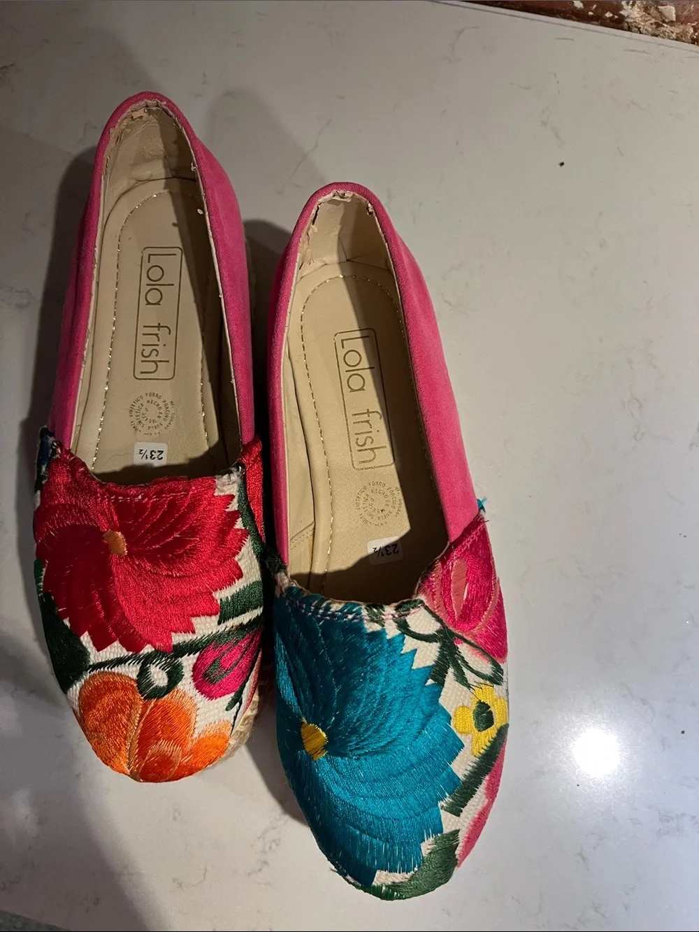 Lola Frish Floral Embroidered Platform Espadrille Slip On Size 23.5 or US 6.5
